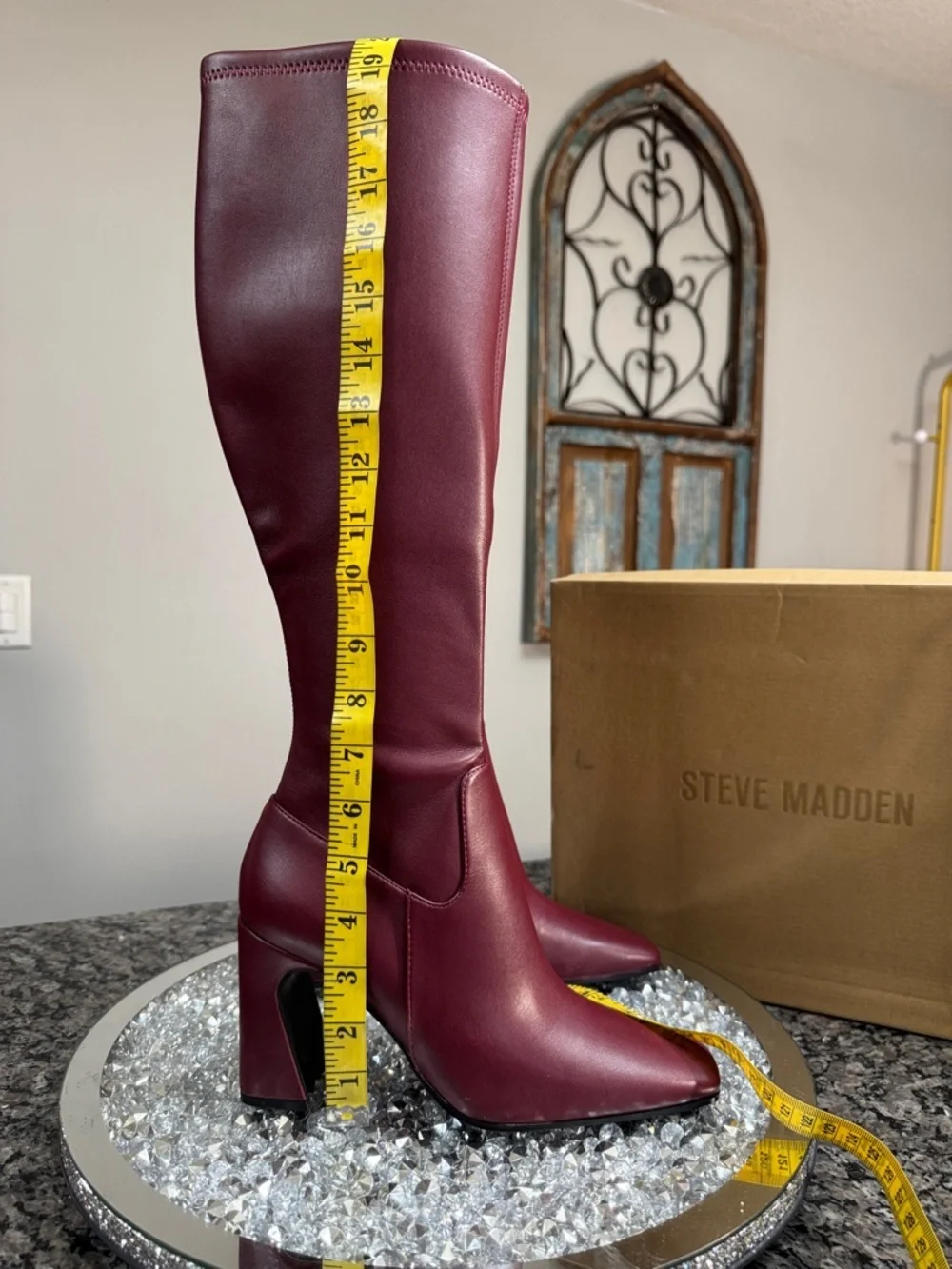 Steve Madden Lamar’s tall Block Heel Boots in Wine square toe NEW 7